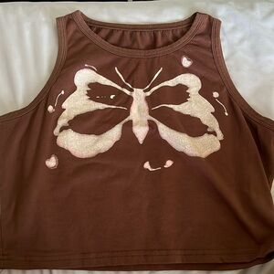 brown slightly cropped tank top with cool design